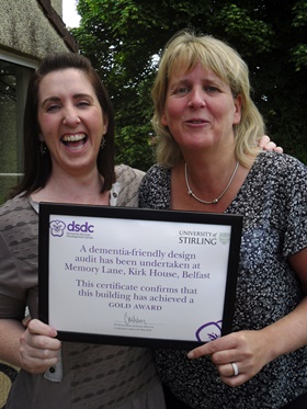 BCM Dementia Lead Sarah Penney and Kirk House Manager Andrea Selby celebrate winning the Gold Award
